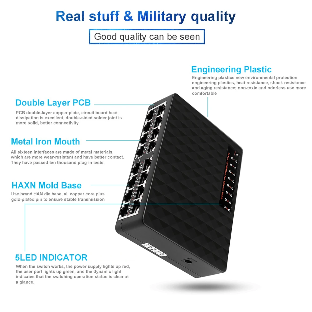 kebidumei Ethernet Switch 10/100 Mpbs 16Port Network Switches LAN RJ45 Vlan Hub Desktop PC Switcher | Компьютеры и офис