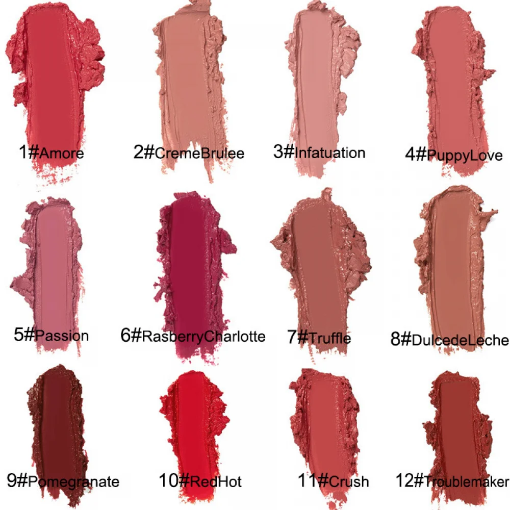 

12 Colors Sexy Women Lipstick Waterproof Long Lasting Moist Lip Gloss Vivid Colorful Lipgloss Women Makeup