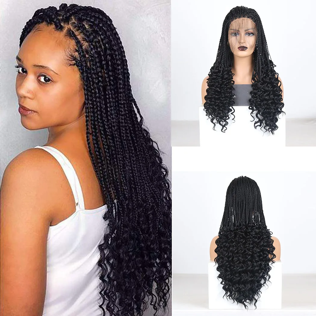 

Новинка 2022, коса из волос, африканский синтетический парик 13*4, фронтальные парики на сетке для черных женщин, 26 дюймов, Плетеный парик с коро...