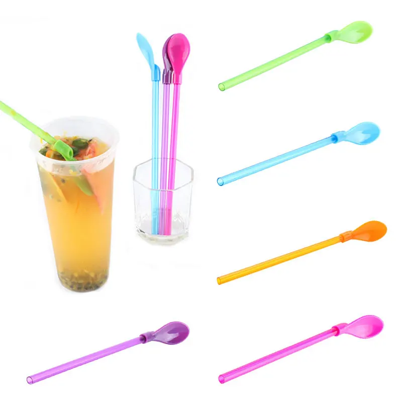 Креативные пластиковые соломинки для питья многоразовая ложка двойного