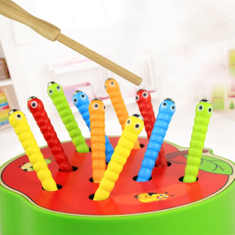 

Cute 3D Montessori Wooden Educational Toys Worms Eat The Apple Kids Interactive Cognitive Games Math Toys for Children Gifts