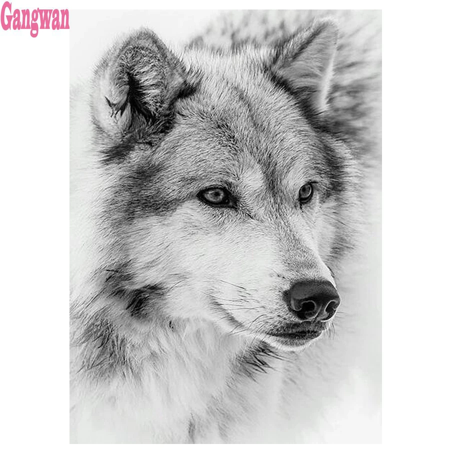 

Алмазная 5D картина «волк», полноразмерная/круглая вышивка, стразы, черно-белая мозаика «сделай сам», вышивка крестиком, 3D декор