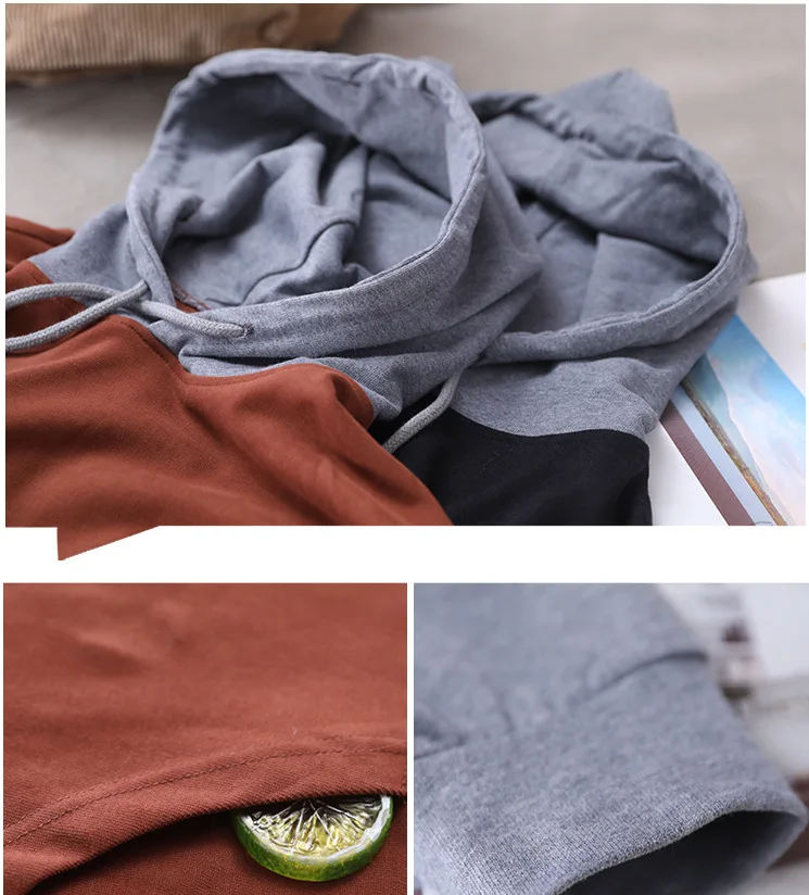 Весенние свитшоты Женские повседневные Лоскутные с капюшоном и карманами