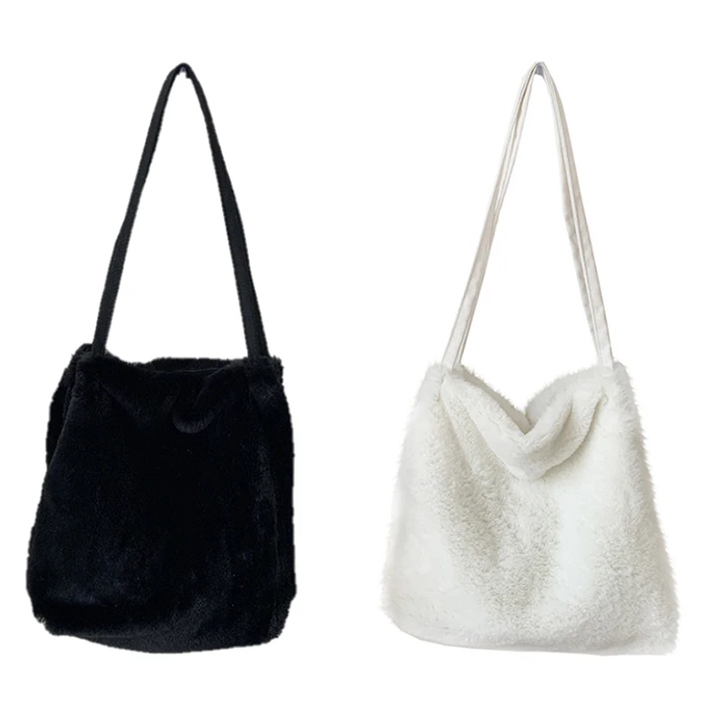 

Plush Tote for Women Fluffy Female Handbag Fur Ladies Hand Shoppers