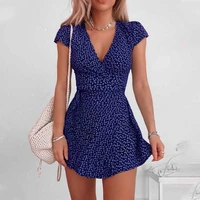 2021 new summer plus size s 5xl y2k v neck polka dot dress women short sleeve boho high waist beach wear a line dresses clothing