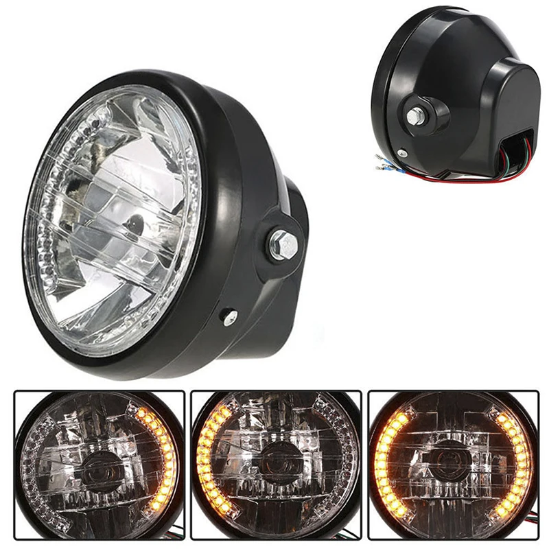 

Universal 7 Inch Motorcycle Headlight H4 35W LED Head Lamp 9 Wires Turn Signal Light Mount Bracket black