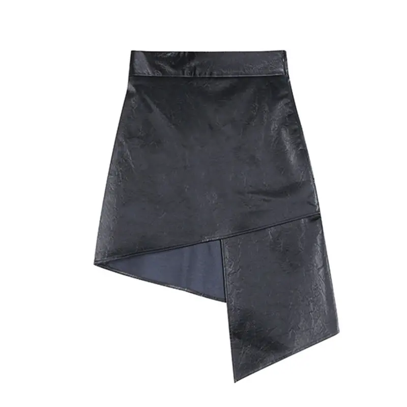 

XITAO Irregular Black Pu Slim Skirt Women Clothes 2021 Spring Summer New Fashion Personality Match All A Line Skirt ZY5760