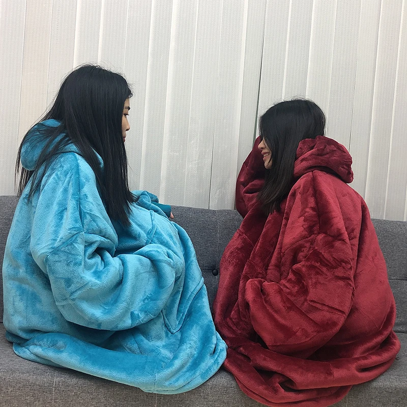 Зимнее плотное удобное одеяло, толстовка, однотонное теплое одеяло с капюшоном для взрослых и детей, флисовое утяжеленное одеяло для путешествий