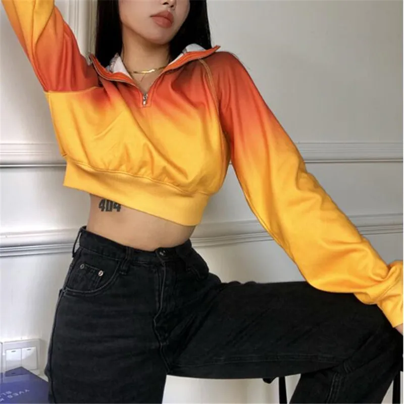 

Women Harajuku Oversize Hoodie 2021 Autumn Winter Basic Sweatshirt Casual Long Sleeve Gradient Printing Hooded Tops Sweatshirt