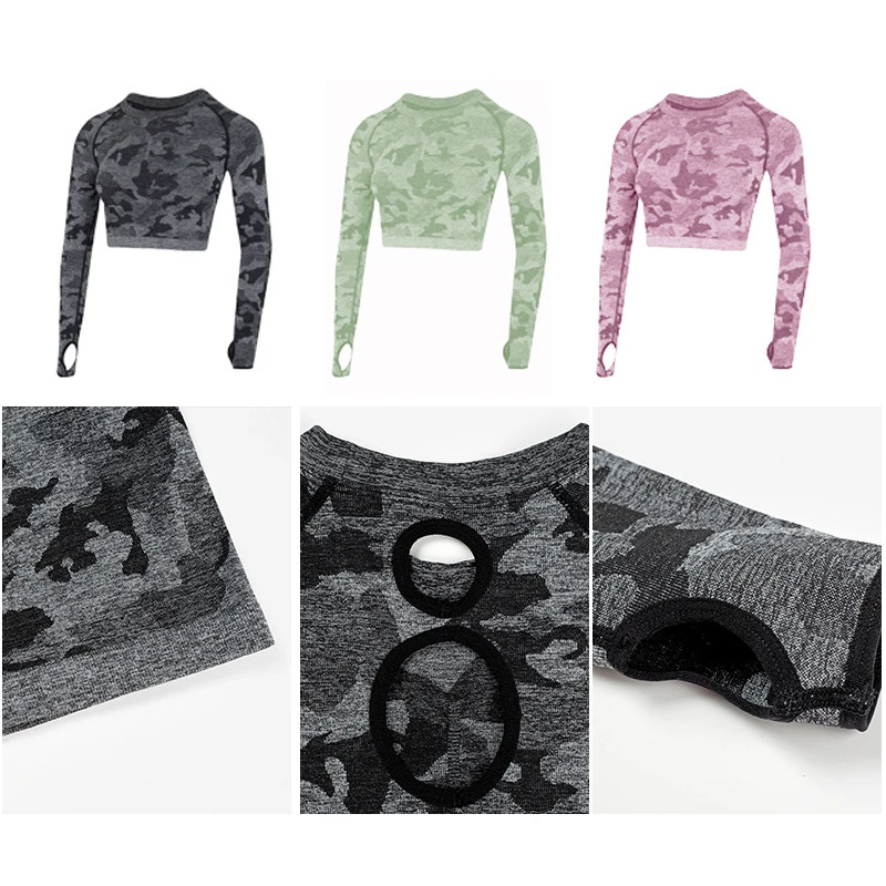2020 Женская камуфляжная футболка для йоги с длинным рукавом | Спорт и развлечения