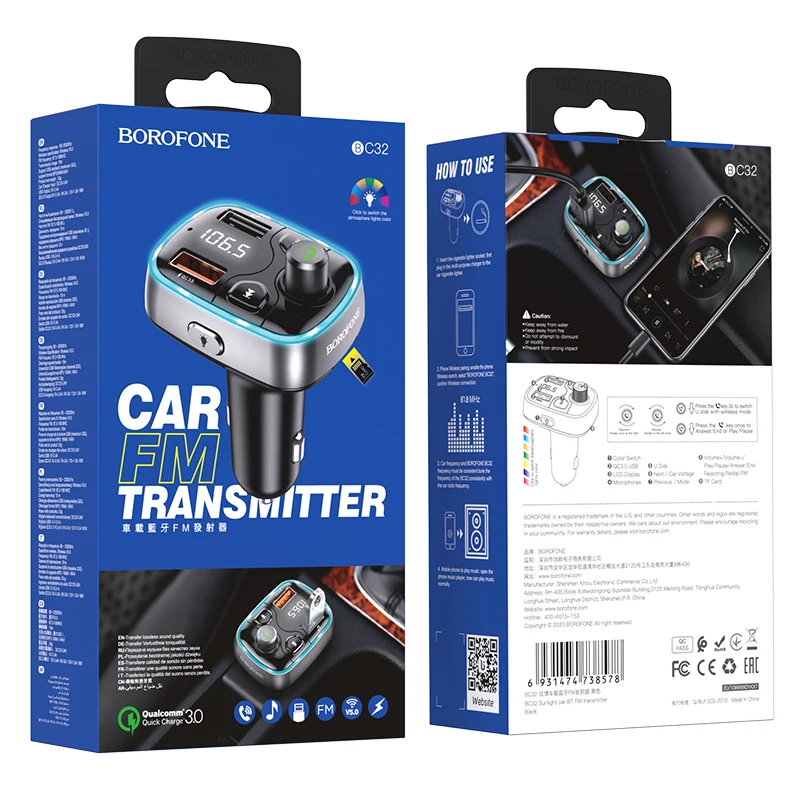 FM-трансмиттер BOROFONE с поддержкой Bluetooth 5 0 и двумя USB-портами | Мобильные телефоны