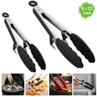 2pcs cooking tongs with silicone tips stainless steel cooking tongs anti slip bread tongs for kitchen use1
