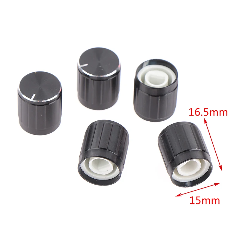 

5pc 15*16.5mm Potentiometer Cap Black Bright Edge Half Shaft Hole D-Shaped Knob