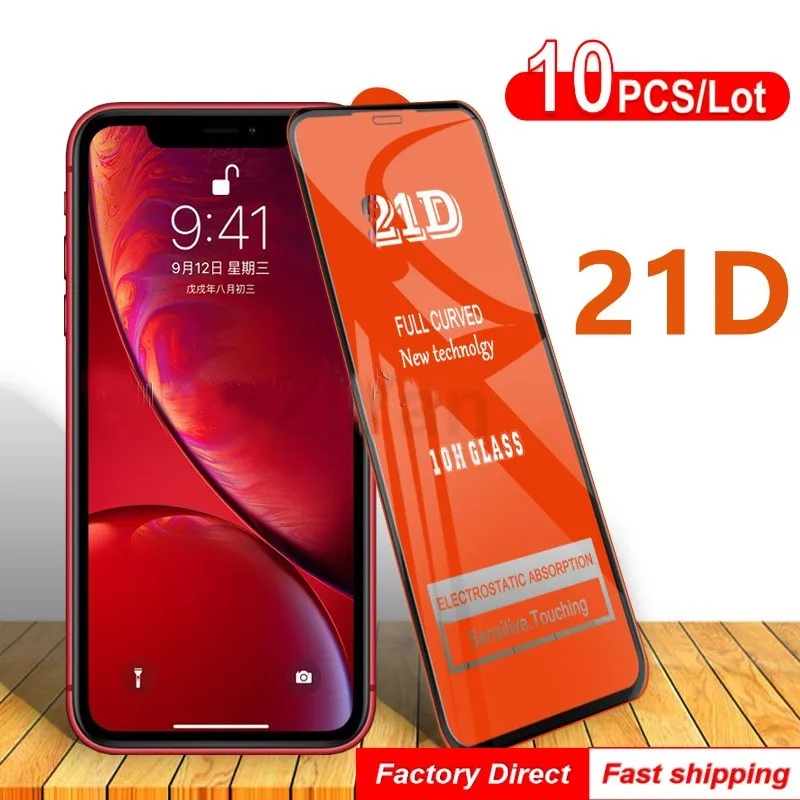 

10pcs 21D Tempered Glass For iPhone 12 11 Pro Max XS XR X 8 7 6S Plus SE2 Full Glue Glass Screen Protector On Apple i12 Pro Film