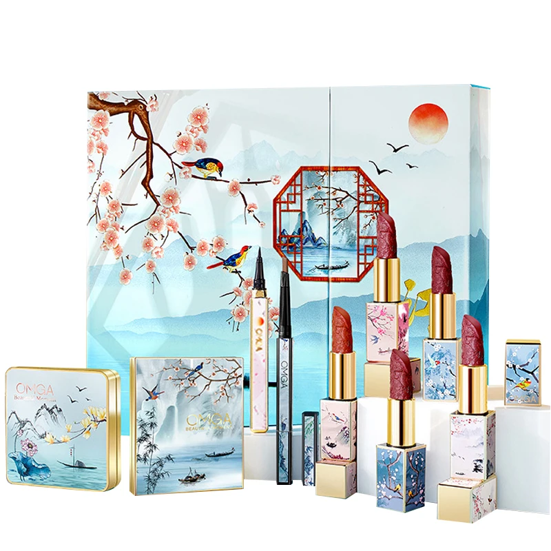 

9PCS Cosmetic Set Makeup Mushroom Head Air Cushion Finishing Powder Face Powder Pearly Lustre Eye Shadow Valentines Gift Kit