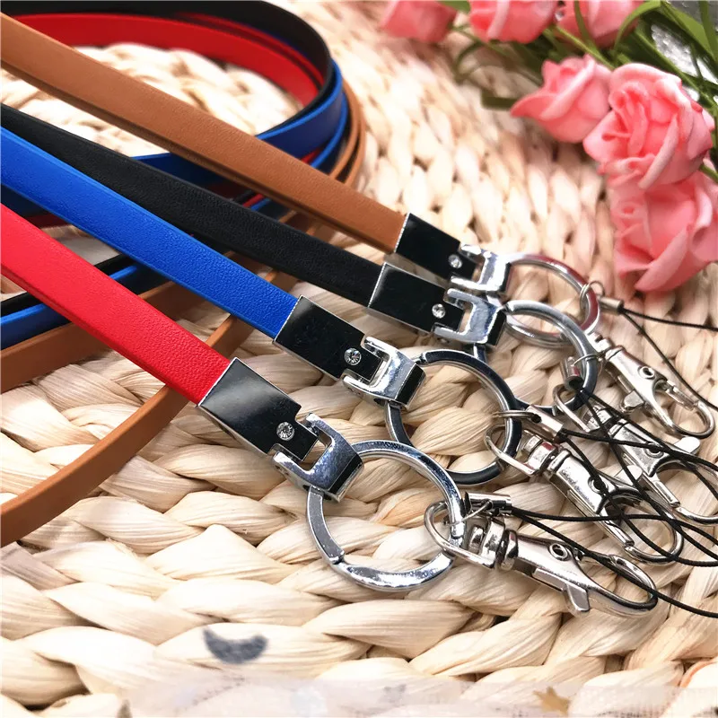 Простой и из мягкой Pu искусственной кожи шейный ремешок для ключей брелок ID карты