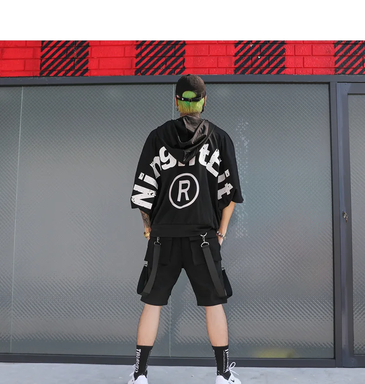 

Men casual multi pockets ribbons hip hop punk cargo shorts streetwear mens hiphop skateboard short pants bermuda masculina