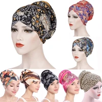 leopard printed turban cap women hijab muslim sponge ethnic wrap head bonnet chemo hat female bandanas headwear hair accessories