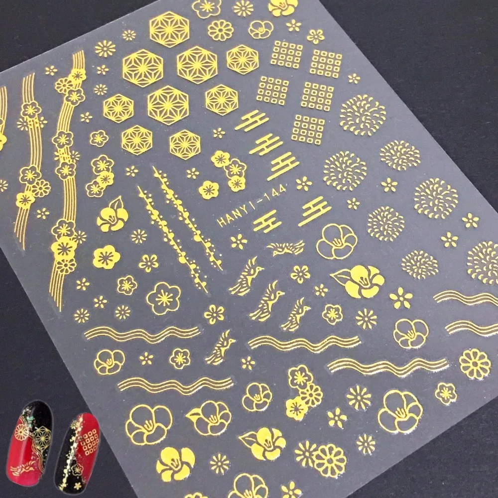 

Newest Golden Flower 3D Self Adhesive Back Glue Decal Slider DIY Art Decoration Wraps Nail Stickers HANYI-144