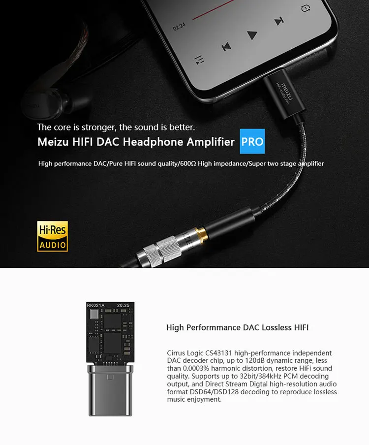 Meizu HIFI DAC усилитель для наушников PRO type-C до 3,5 мм аудио адаптер Cirrus& TI супер двухступенчатый усилитель без потерь