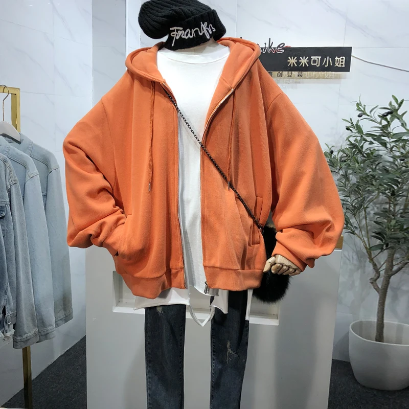 

Korean Version of Subtractive Solid Color Hooded Sweatshirt Women's 2021 Autumn New Loose Couple Solid Color Zipper Fashion