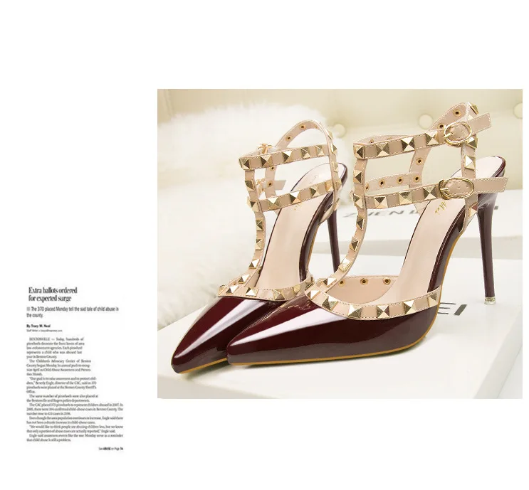 

2021 spring, summer and autumn new fashion sexy high heels metal rivet large size with heel shoes