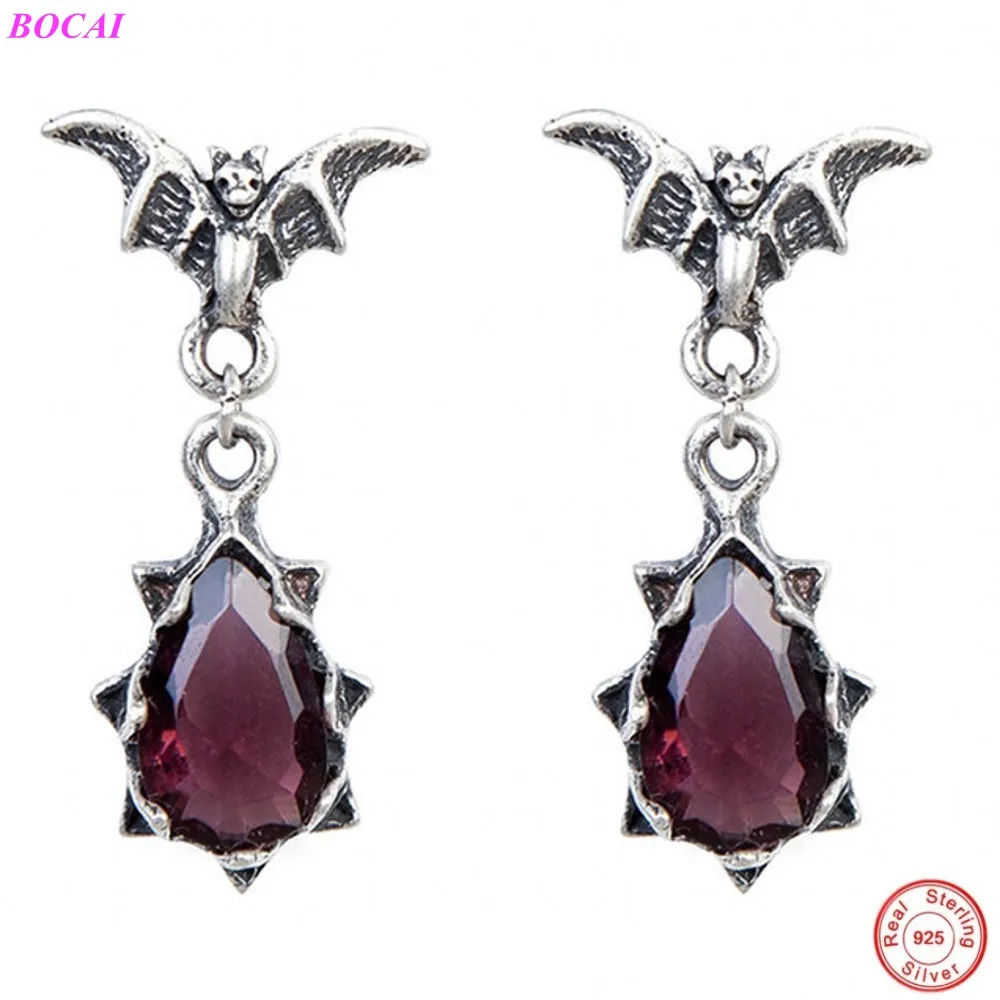 BOCAI S925 стерлингового серебра серьги &quotлетучая мышь&quot с украшением в виде