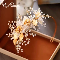 niushuya handmade flower crystal hairbands gold colors headbands leaf crowns women hair jewelry wedding bride hair accessories