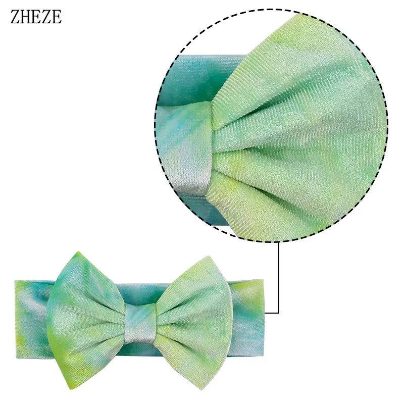 

2021 New Arrival 5'' Tie Die Velvet Hair Bow Baby Head Wrap Trendy DIY Hair Accessories Girls Fashion DIY Headband Head Wear
