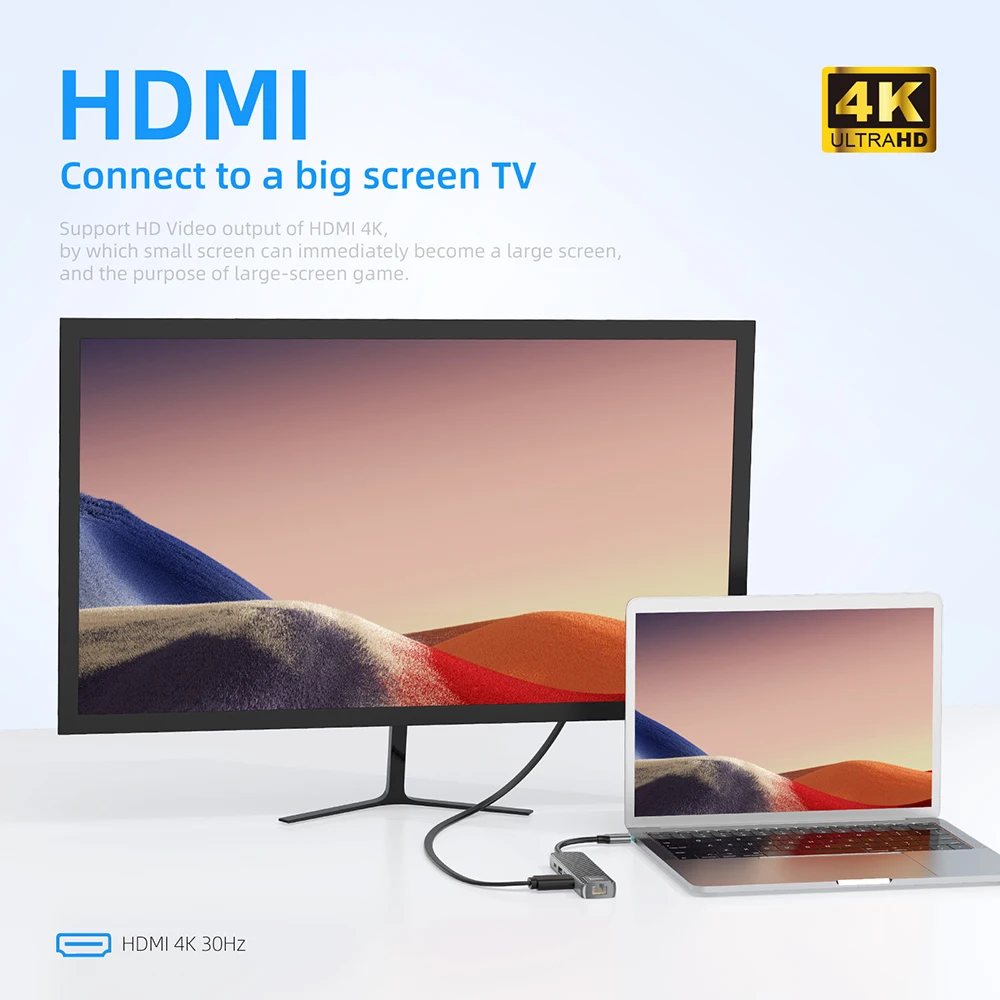 USB-концентратор HOCO 4K 30 Гц Тип C к HDMI 2 0 RJ45 USB 3 PD 60 Вт адаптер для Macbook Air Pro iPad M1