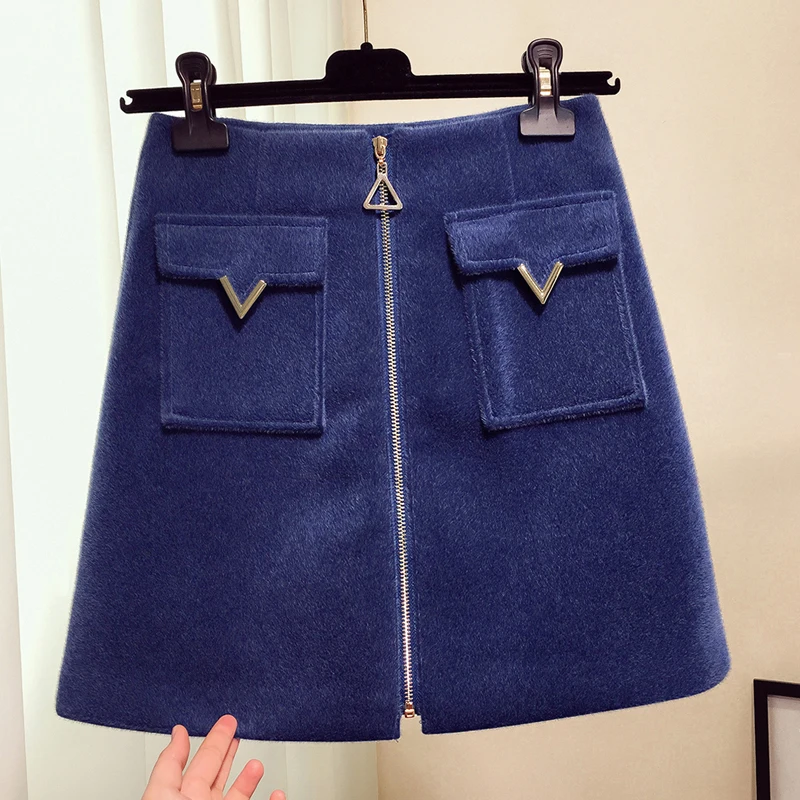 Женская юбка пачка трапециевидной формы с карманами на молнии длиной выше колена