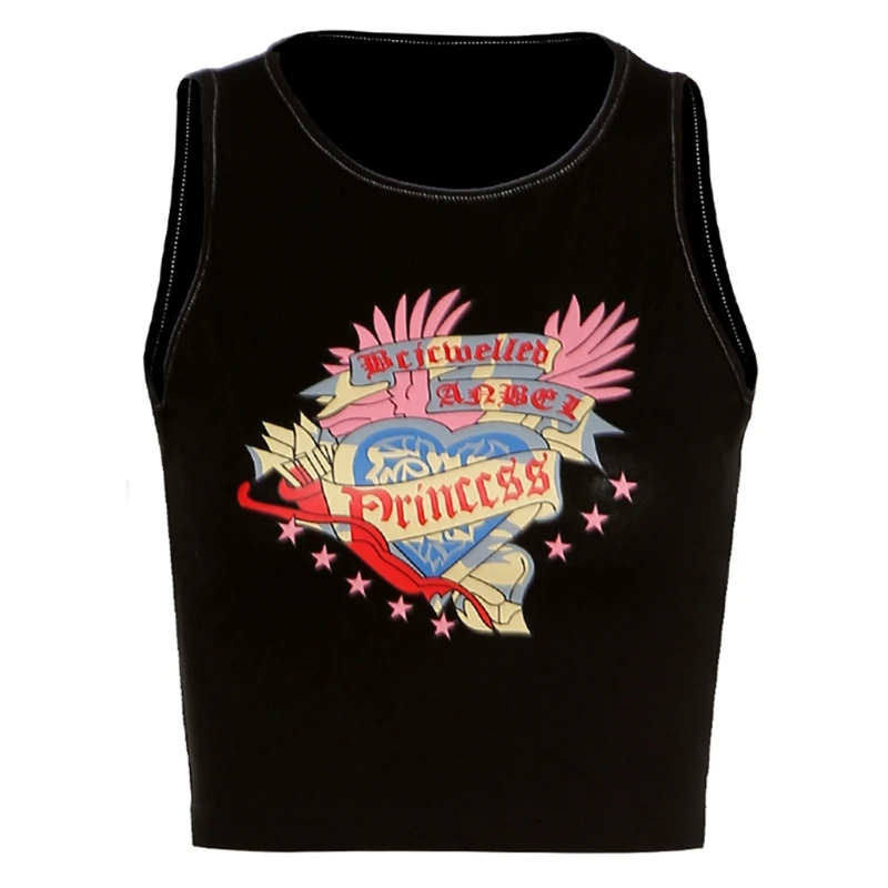 

Женский облегающий Топ без рукавов, винтажный топ с принтом в виде комиксов и сердечек, жилет с графическим принтом, Облегающая майка в стил...