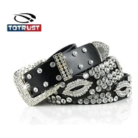 totrust wide buckle belt for women woman vintage rhinestone skull belts second layer cow skin top quality strap female for jeans