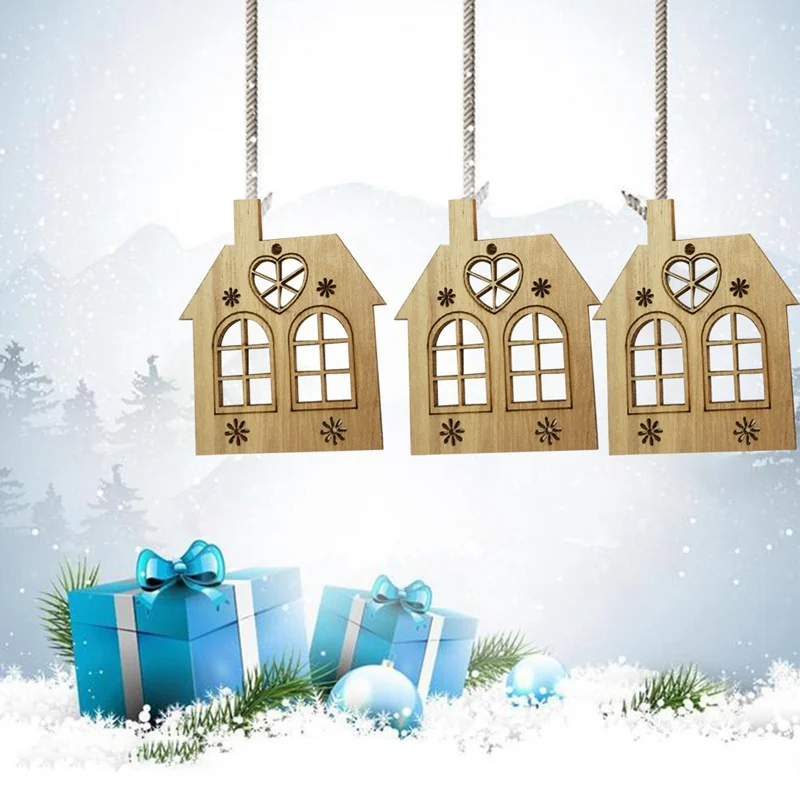 

10Pcs/Lot DIY Natural Snowflakes Deer Shape Christmas Wooden Hanging Ornaments Pendants Xmas Ornaments Kids Gifts Decorations
