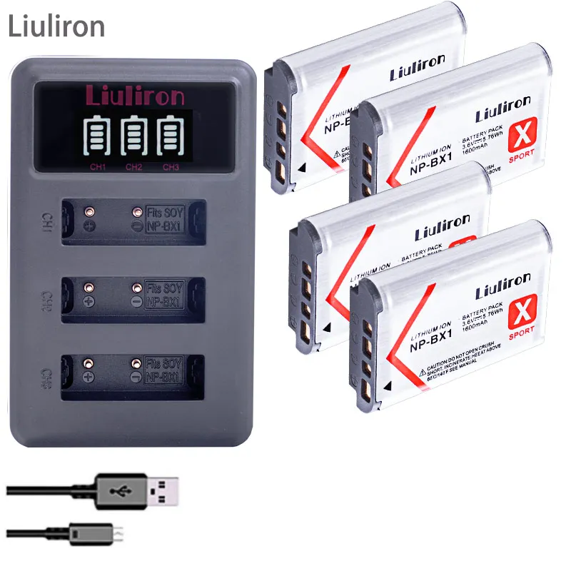 charger and 4battery 6x акумуляторная батарея NPBX1 NP-BX1 NP BX1 Батарея пакеты+ 3 лота USB Зарядное устройство для sony комплектующие фотоаппарата sony DSC RX1 RX100 AS100V M3 M2 HX300 HX400 HX50 HX60 GWP88 - Цвет: charger and 4battery