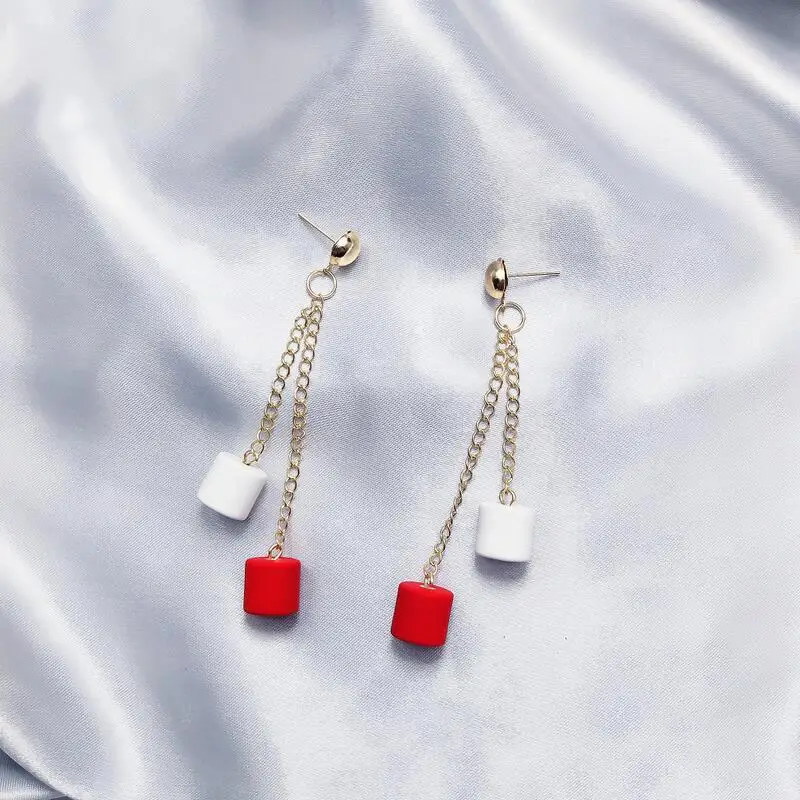 

Trendy Long Chain Drop Earrings Women Gifts Fashion Double Colors Geometric Statement Earrings Korean Dangle Earrings Jewelry