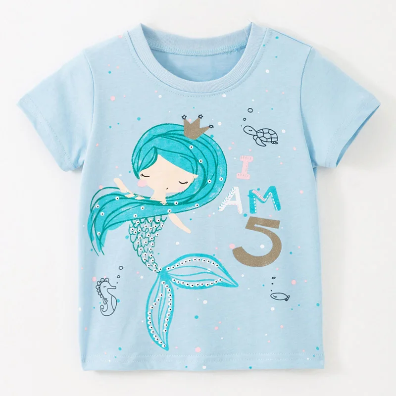 

Mermaid Girls t-shirt 100% Combed Cotton Summer Bebe Baby Girl Clothes Short Sleeve Kids t shirt Casual Tee Infant Children Tops