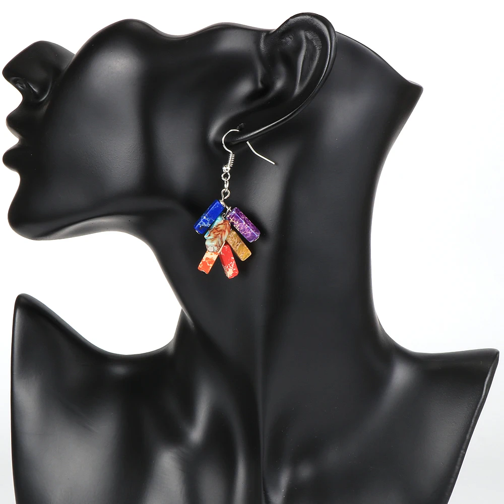 Модные женские серьги 7 чакр бусины для йоги рейки радуга трубка натуральный