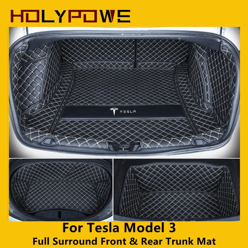 

Полноразмерный передний и задний коврик для багажника автомобиля Tesla Model 3, защитный коврик из микрофибры, аксессуары для модификации интерь...