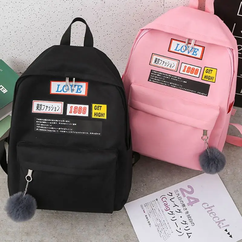 

4pcs Canvas School Backpack Shoulder Bags Daypacks Student Bookbag Pencil Case Set for Teen Girls C90E