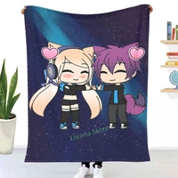 cute gacha girl and boy with fox tail throw blanket 3d printed sofa bedroom decorative blanket children adult christmas gift