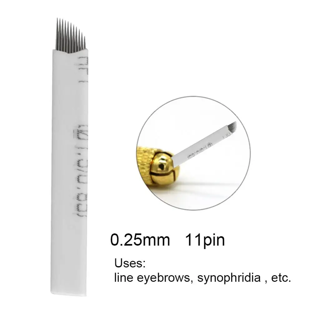 50pcs 11 pin 50 шт. 9 10 21 Pin Перманентный макияж бровей татуировки иглы Лезвия для 3D вышивки микроблейдинг Татуировки Ручка аксессуары для макияжа тела - Габаритные размеры: 50pcs 11 pin