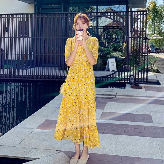 Новинка лета 2021 шифоновое приталенное платье с цветочным принтом сказочное