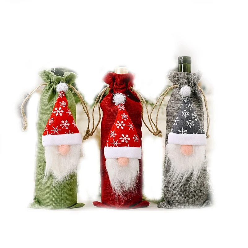 

Лидер продаж, 3 шт., Безликий кукла Санта-Клаус, сумка для винных бутылок, Рождественское украшение для стола, набор для вина, домашнее рождес...