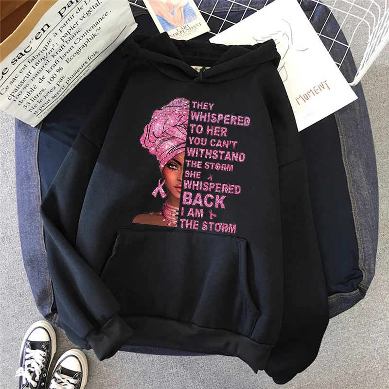 

melanin poppin hoodie kawaii Black Girl Print women’s sweatshirt hip hop rock hoodies women streetwear Breast cancer hoody