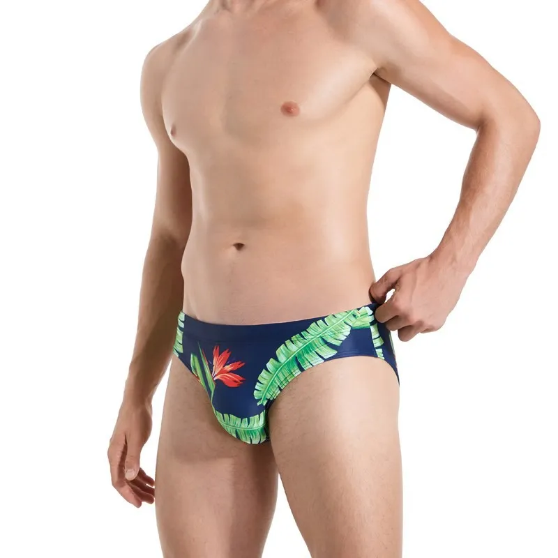 Купальник мужской с чашками пуш ап и принтом листьев|Мужские трусы| |