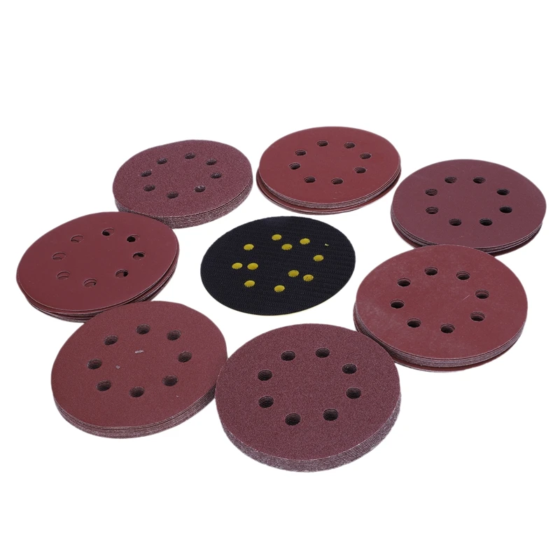 GTBL 70 Pcs 5-Inch Sanding Discs with Sander Pad 8-Hole Durable 40/80/120/240/320/600/800 Assorted Grits Sandpaper | Инструменты