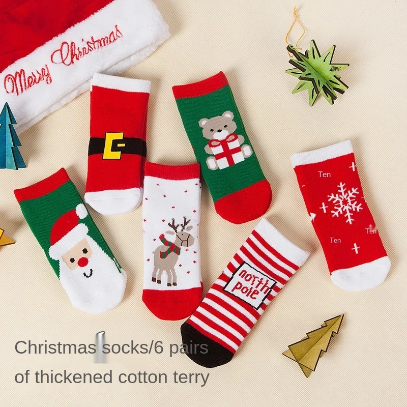 

6 PairsCotton Winter Baby Girls Boys Kids Socks Children Snowflake Elk Santa Claus Christmas Bear Gift Cheap Stuff Clothes