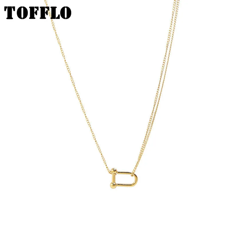 

TOFFLO Stainless Steel Jewelry Horseshoe Pendant Necklace Women's Fashion Cavicle Chain BSP613