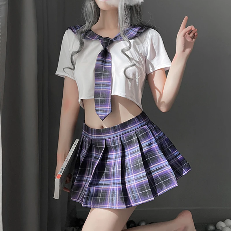 

Japanese Korean Version JK Suit Woman High School Uniform Sexy Sailor Navy Cosplay Costumes Student Girls Plaid Pleated Skirt